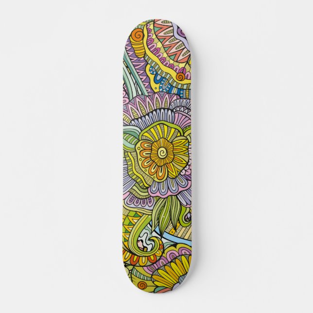 Colourful Modern Trendy Abstract Floral Pattern Skateboard (Front)