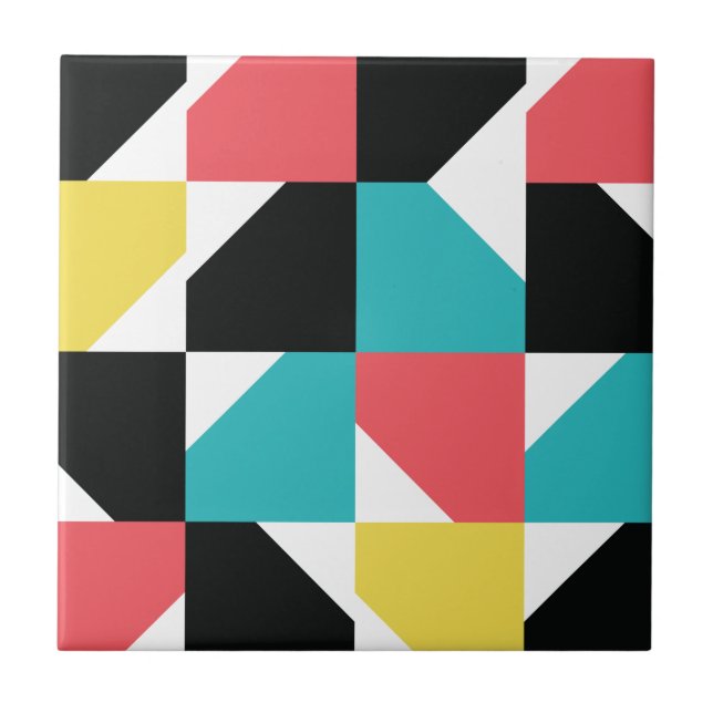 Colourful, modern, trendy, fun geometric pattern tile (Front)