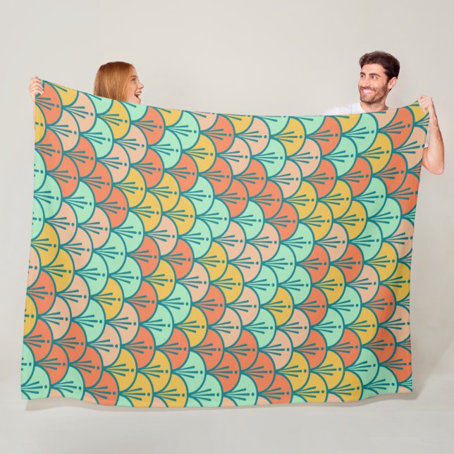 Colourful Modern Trendy Geometric Fish Scale Fleece Blanket (In Situ)