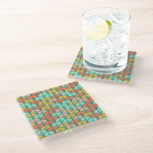 Colourful Modern Trendy Geometric Fish Scale Glass Coaster (Angled)