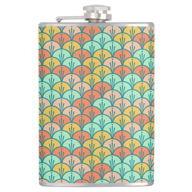 Colourful Modern Trendy Geometric Fish Scale Hip Flask (Front)