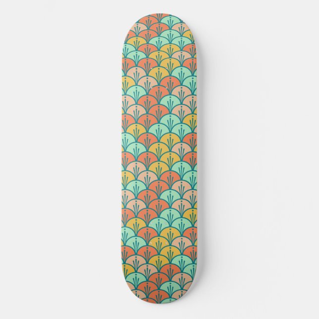 Colourful Modern Trendy Geometric Fish Scale Skateboard (Front)