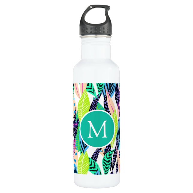 Colourful Modern Tropical Botanical Monogram 710 Ml Water Bottle (Front)