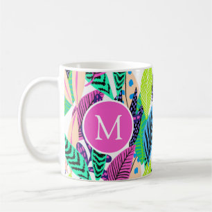 Colourful Modern Tropical Botanical Monogram Coffee Mug