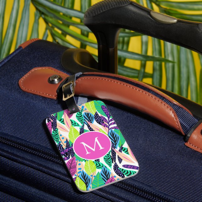 Colourful Modern Tropical Botanical Monogram Luggage Tag (Front Insitu 1)