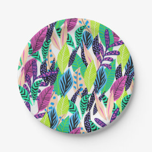 Colourful Modern Tropical Botanical Pattern Paper Plate