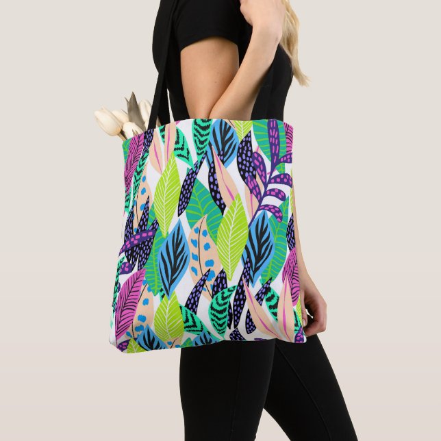 Colourful Modern Tropical Botanical Tote Bag (Close Up)