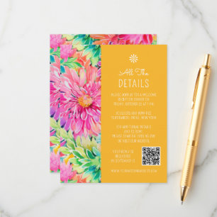 Colourful Modern Tropical Floral Wedding Details Enclosure Card