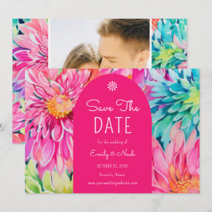 Colourful Modern Tropical Floral Wedding Photo Save The Date