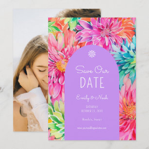 Colourful Modern Tropical Floral Wedding Photo Save The Date