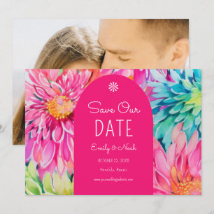 Colourful Modern Tropical Floral Wedding Photo Save The Date