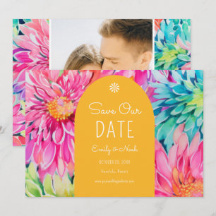 Colourful Modern Tropical Floral Wedding Photo Save The Date