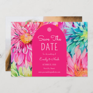 Colourful Modern Tropical Floral Wedding Photo Save The Date