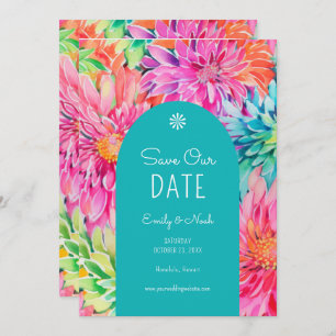 Colourful Modern Tropical Floral Wedding Photo Save The Date