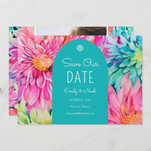 Colourful Modern Tropical Floral Wedding Photo Save The Date