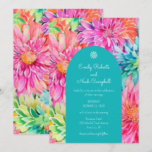 Colourful Modern Tropical Watercolor Floral Weddin Invitation
