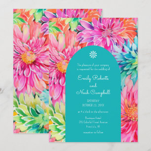 Colourful Modern Tropical Watercolor Floral Weddin Invitation