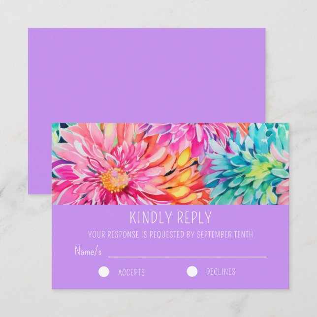 Colourful Modern Tropical Watercolor Floral Weddin RSVP Card (Front/Back)