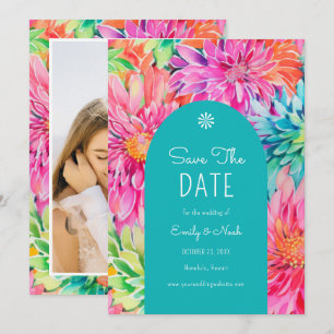 Colourful Modern Tropical Watercolor Floral Weddin Save The Date