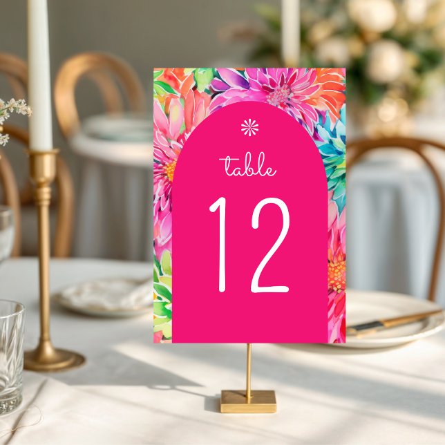 Colourful Modern Tropical Watercolor Floral Weddin Table Number (Creator Uploaded)