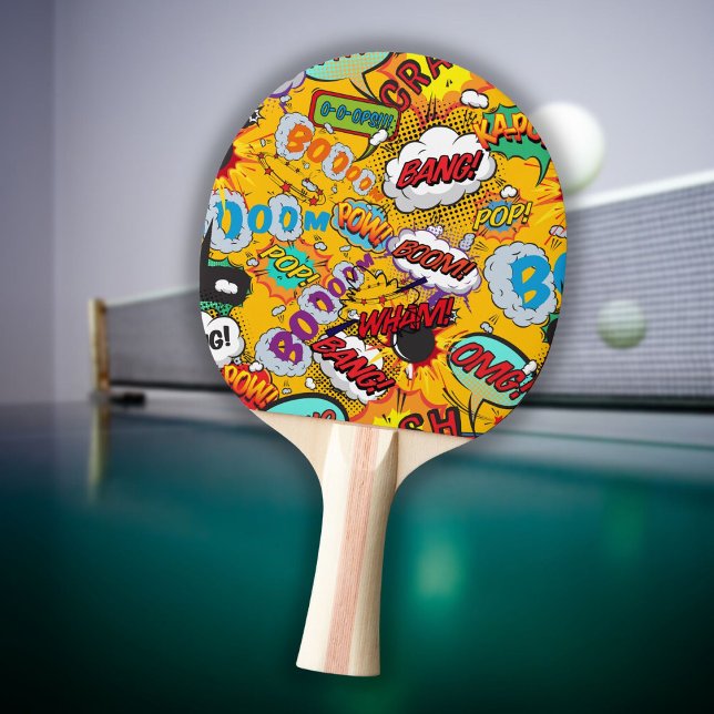 Colourful Modern Typographic Comic Book Ping Pong Paddle (Colorful Modern Typographic Comic Book Ping Pong Paddle)