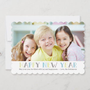 Colourful Modern Typography Happy New YEAR Photo Holiday Card