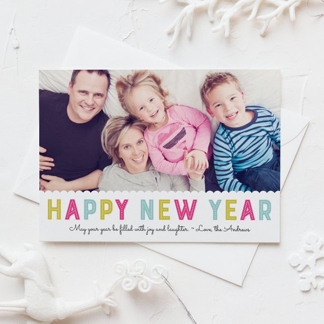 Colourful Modern Typography Happy New year Photo Holiday Card (Creator Uploaded)