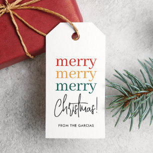 Colourful Modern Typography Personalised Christmas Gift Tags