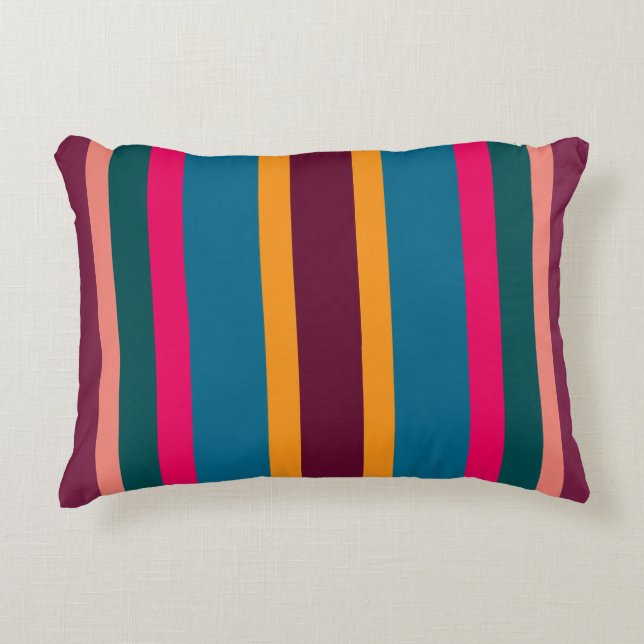 Colourful Modern Vibrant Stripes Accent Pillow (Front)