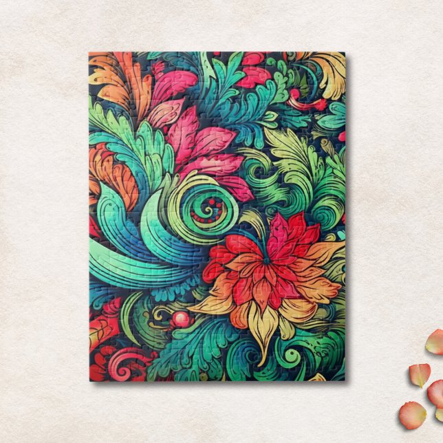 Colourful Modern Vintage Floral Pattern Jigsaw Puzzle (Creator Uploaded)