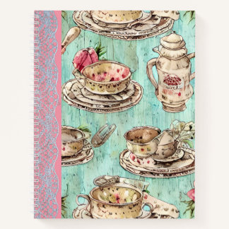 Colourful modern vintage painting blue wood Lace Notebook