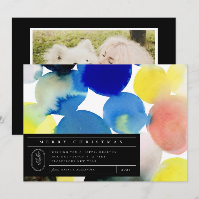 Colourful Modern Watercolor Art Photo Holiday Card (Front/Back)