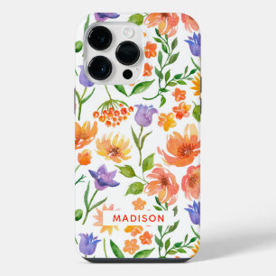 Colourful Modern Watercolor Floral Personalised iPhone 14 Pro Max Case