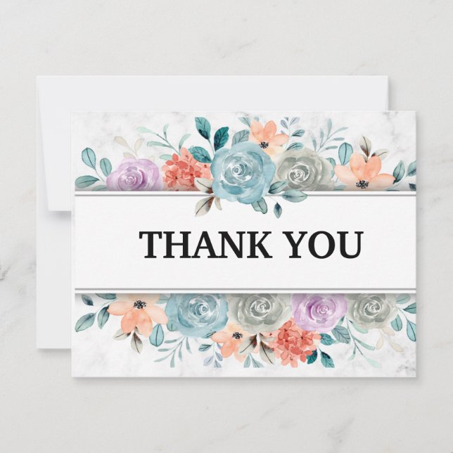 Colourful Modern Watercolor Flowers Thank You Card (Front)