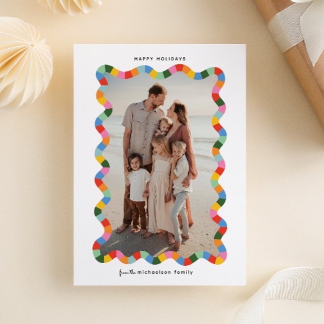 Colourful Modern Wavy Frame Photo Christmas Holiday Postcard (Creator Uploaded)