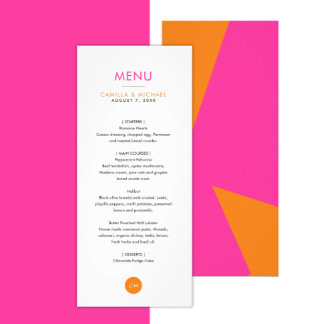 Colourful Modern Wedding Vertical Menu Cards