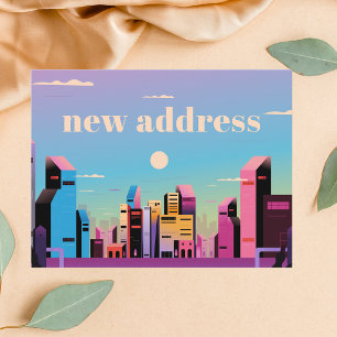 Colourful Modern Whimsical Trendy City New Address Postcard