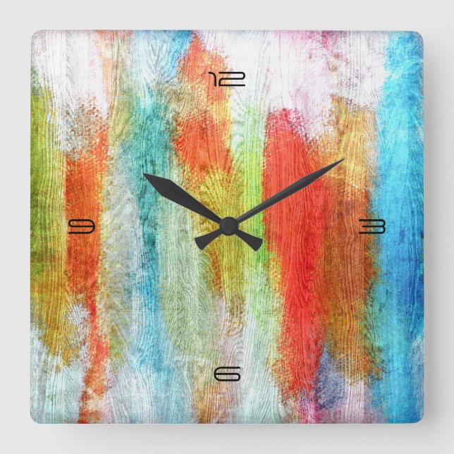 Colourful Modern Wood Grain Background #10 Square Wall Clock (Front)