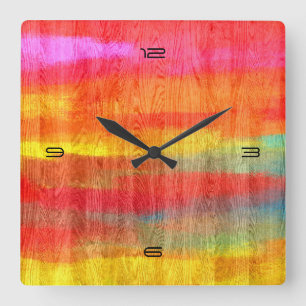 Colourful Modern Wood Grain Background #7 Square Wall Clock