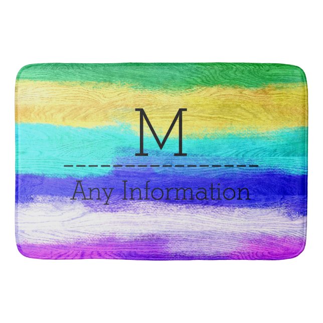 Colourful Modern Wood Grain Monogram #11 Bath Mat (Front)