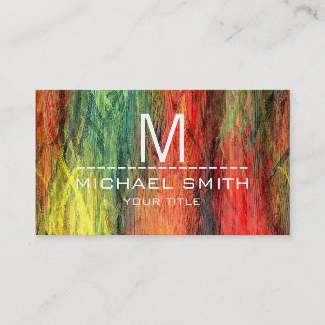Colourful Modern Wood Grain Monogram #3 Business Card (Front)