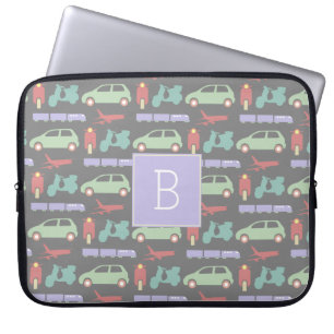 Colourful Modes of Transport Travel Icons Monogram Laptop Sleeve