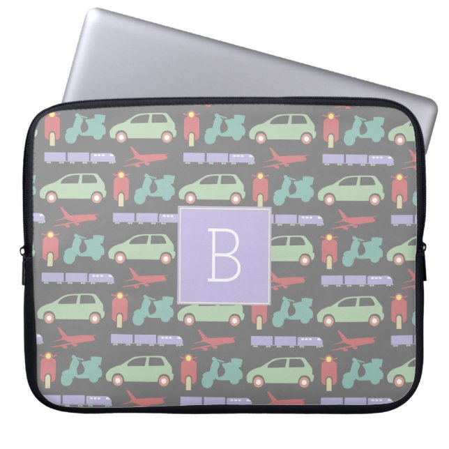 Colourful Modes of Transport Travel Icons Monogram Laptop Sleeve (Front)