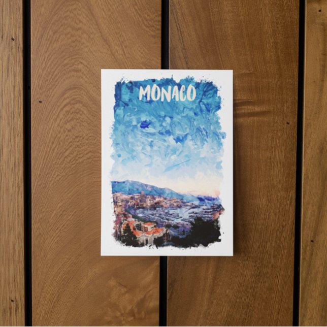 Colourful Monaco French Riviera Painting Postcard (monaco blue sky postcard)