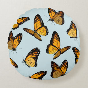 Colourful Monarch Butterflies Vintage Illustration Round Cushion
