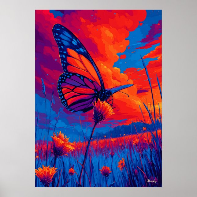 Colourful Monarch Butterfly Expressionist Wall Art (Front)