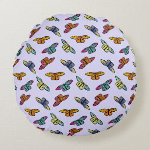 Colourful Monarch Butterfly Pattern Round Cushion