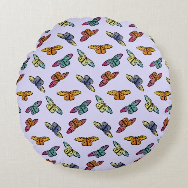 Colourful Monarch Butterfly Pattern Round Cushion (Front)