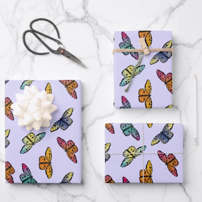 Colourful Monarch Butterfly Pattern Wrapping Paper Sheet (Front)