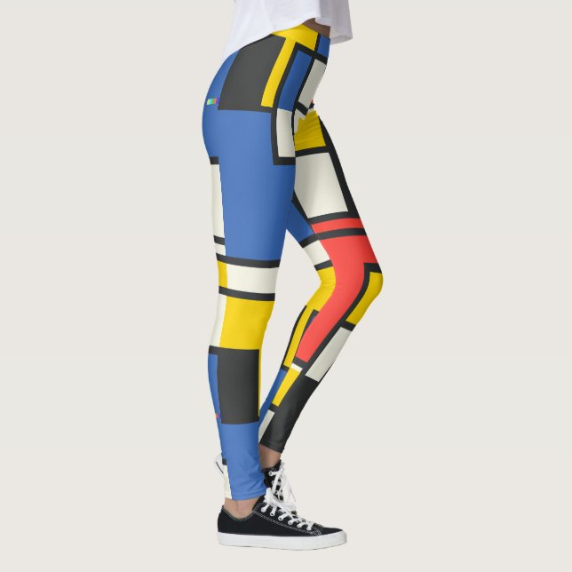 Colourful Mondrian Style Geometric Design Leggings (Right)
